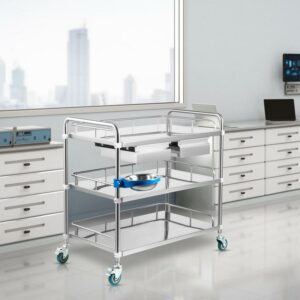 BENTISM Lab Cart Stainless Steel Cart 3 Layers with Refuse Basin 2 Drawers Size L