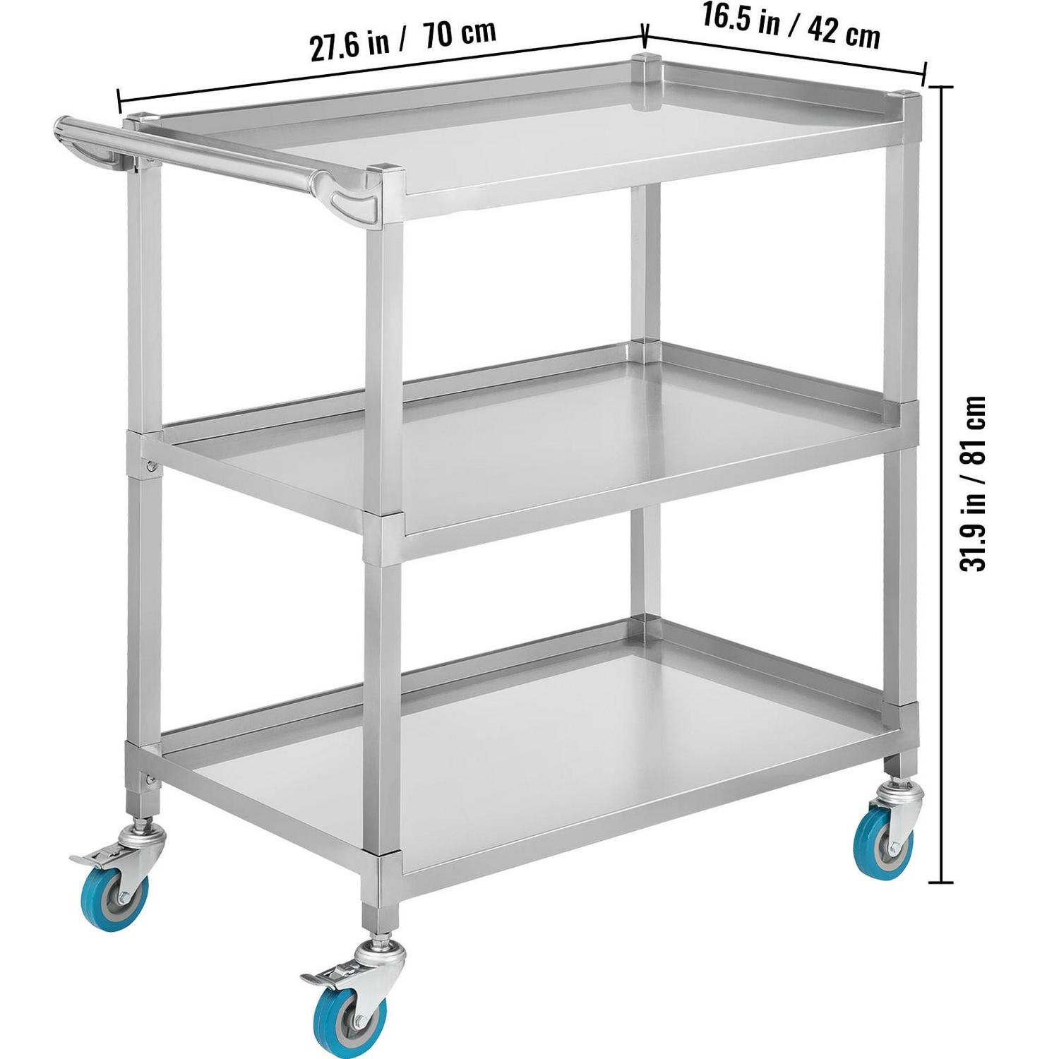 BENTISM Lab Utility Cart, 500 lbs Weight Capacity Rolling Cart, 3 Shelves Mobile Clinic Cart, Sturdy Stainless Steel Frame Lab Trolley, 360° Silent Rolling Wheels w/ Foot Brake, for Lab Clinic Salon - Image 8