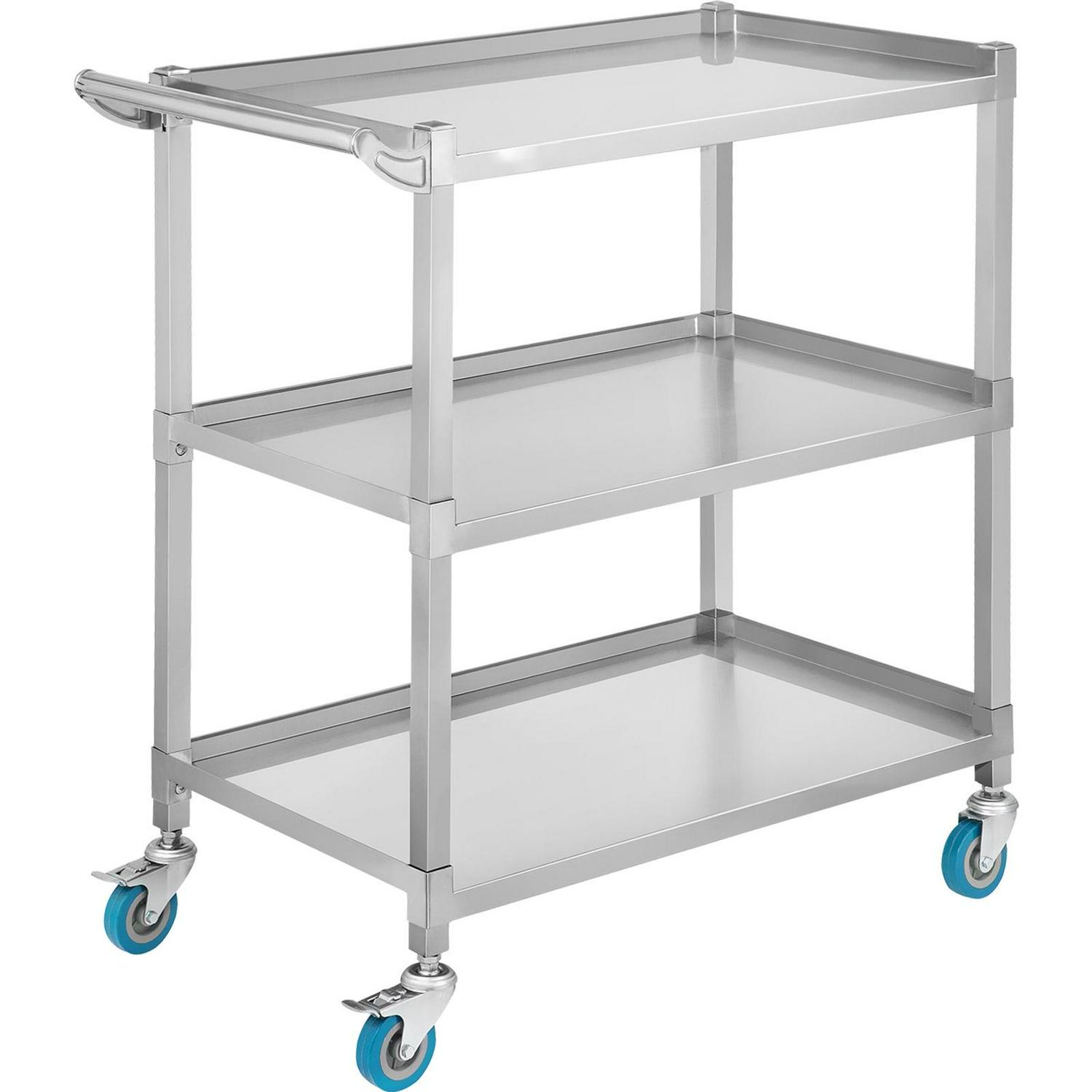 BENTISM Lab Utility Cart, 500 lbs Weight Capacity Rolling Cart, 3 Shelves Mobile Clinic Cart, Sturdy Stainless Steel Frame Lab Trolley, 360° Silent Rolling Wheels w/ Foot Brake, for Lab Clinic Salon