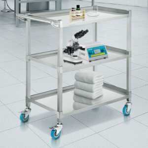 BENTISM Rolling Lab Cart Mobile Clinic Cart 500lbs Weight Capacity 3 Shelves Steel
