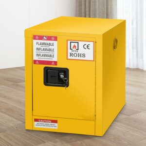 BENTISM Safety Cabinet for Flammable Liquids Single door and Manual Close Yellow Hazardous Storage 43 x 43 x 46CM