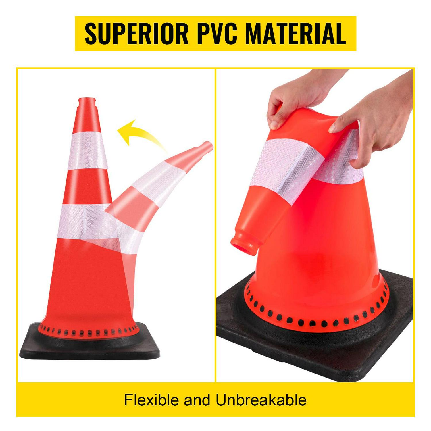 VEVOR Safety Cones Traffic Cones 8 x 30" Orange Reflective Collars Road Cones PVC Construction Cones w/Black Weighted Base Used for Traffic Control, Driveway Road Parking and School Improvement - Image 7