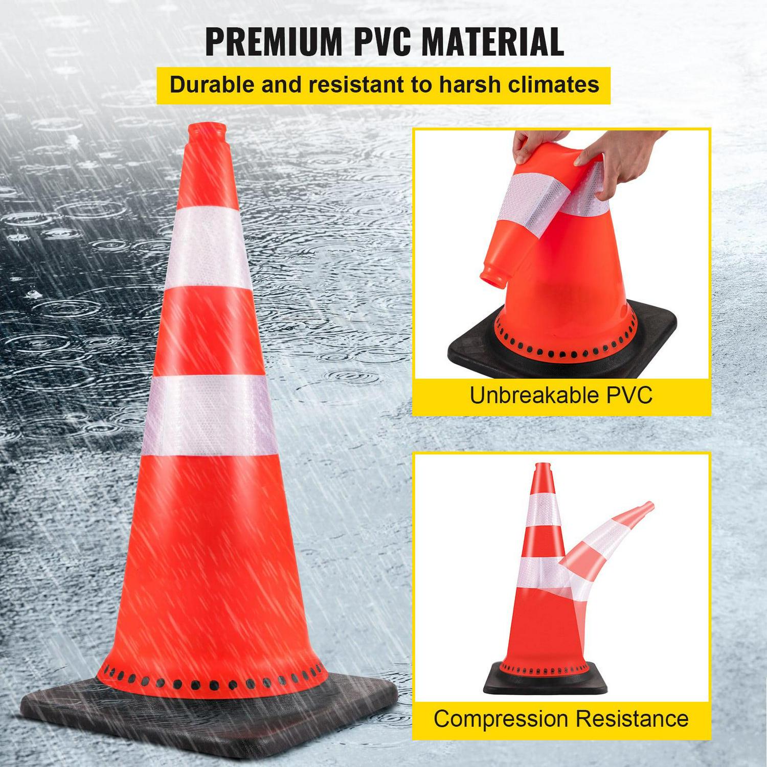 VEVOR Safety Cones Traffic Cones 8 x 30" Orange Reflective Collars Road Cones PVC Construction Cones w/Black Weighted Base Used for Traffic Control, Driveway Road Parking and School Improvement - Image 3