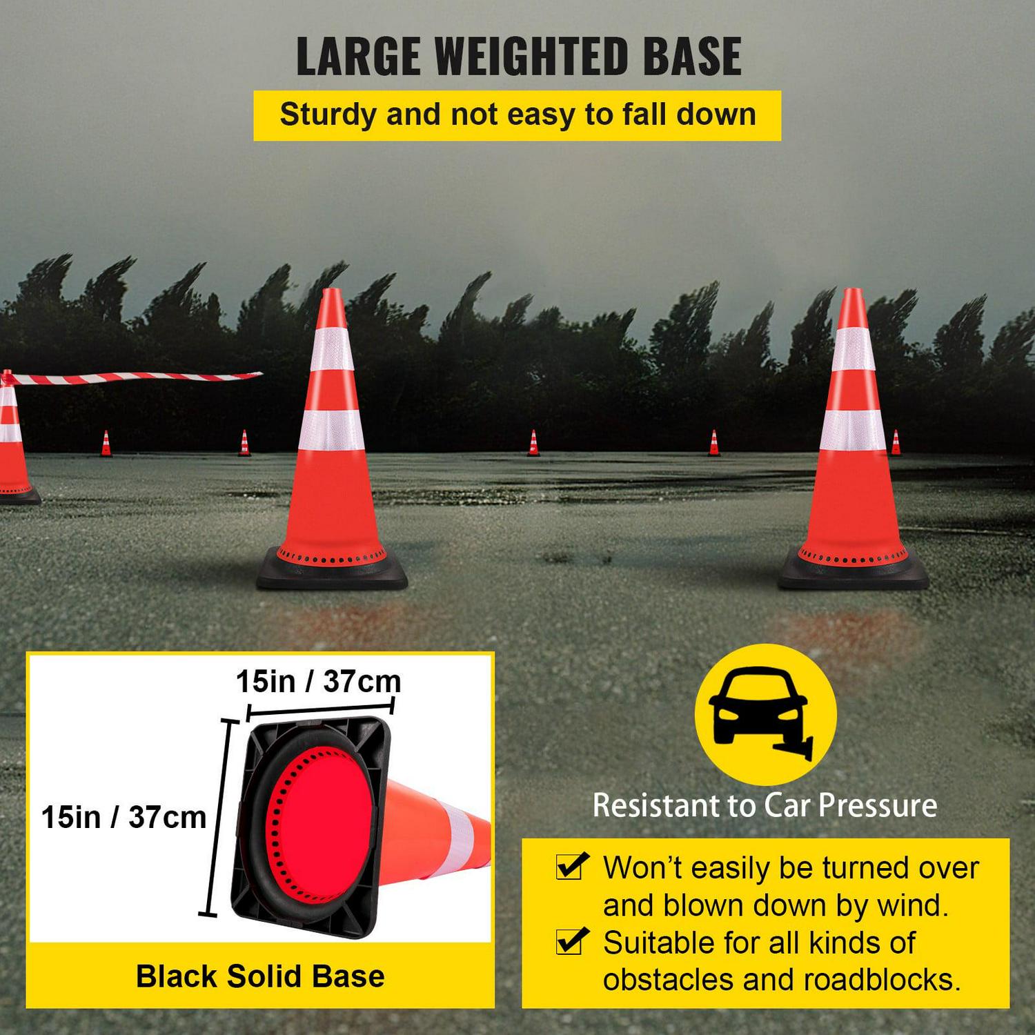 VEVOR Safety Cones Traffic Cones 8 x 30" Orange Reflective Collars Road Cones PVC Construction Cones w/Black Weighted Base Used for Traffic Control, Driveway Road Parking and School Improvement - Image 4
