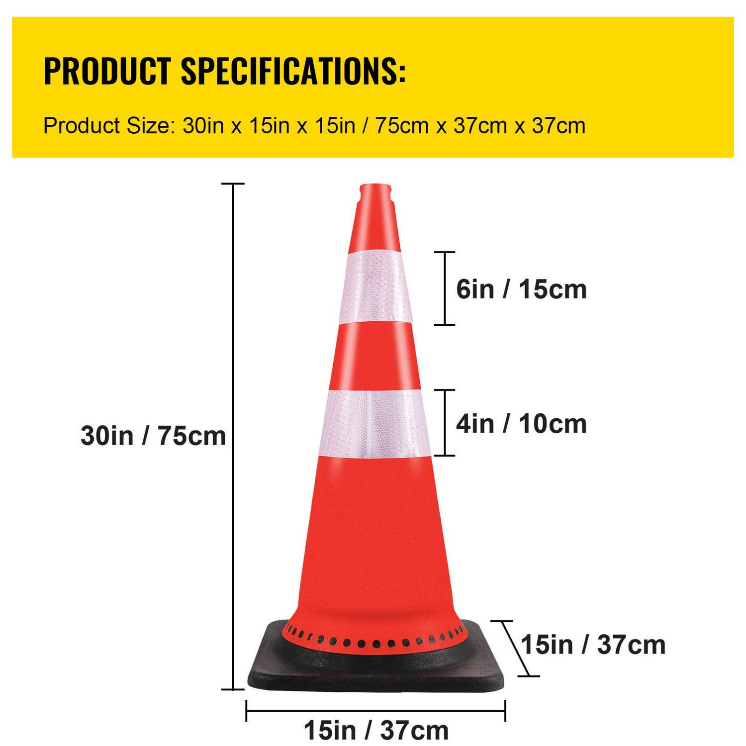 VEVOR Safety Cones Traffic Cones 8 x 30" Orange Reflective Collars Road Cones PVC Construction Cones w/Black Weighted Base Used for Traffic Control, Driveway Road Parking and School Improvement - Image 6