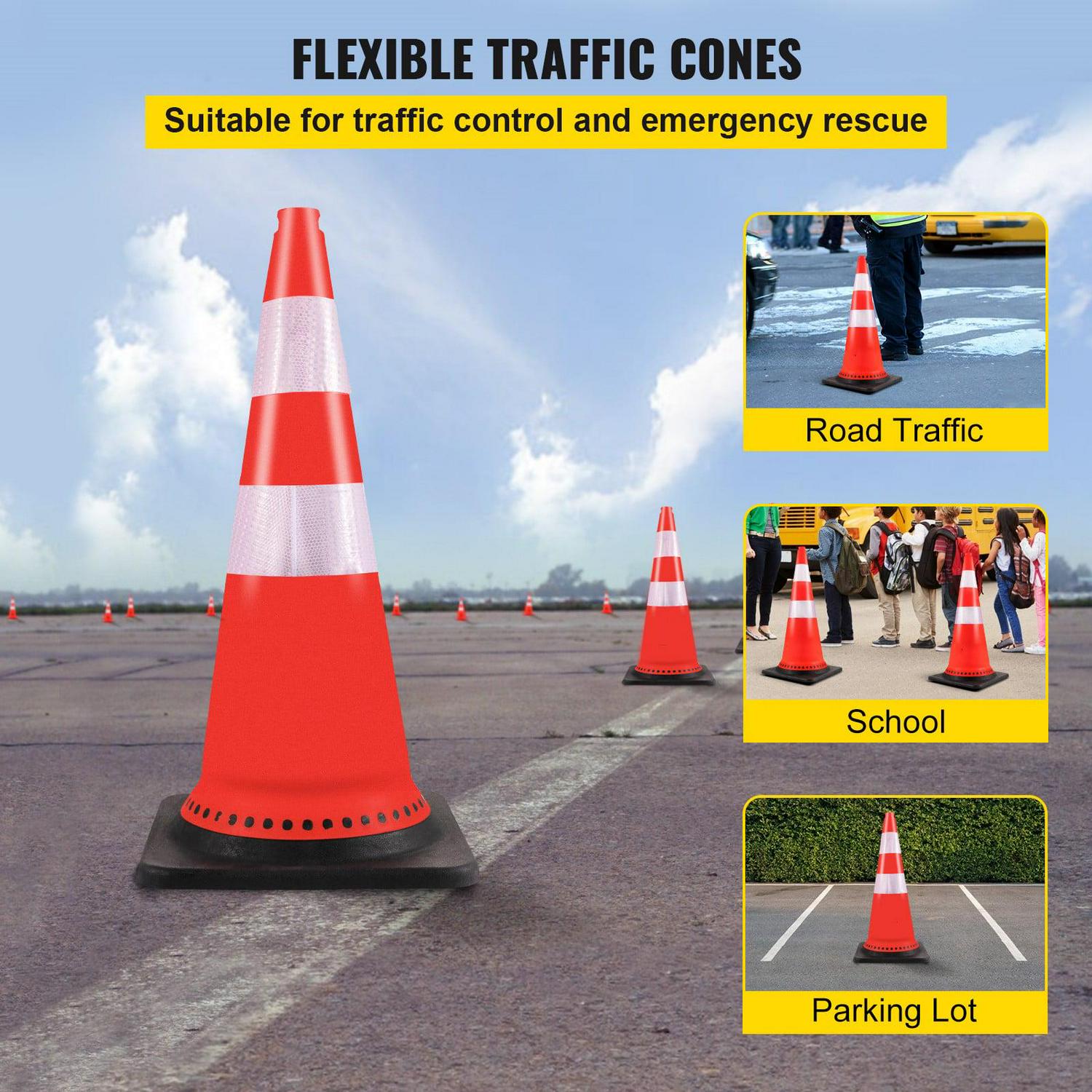 VEVOR Safety Cones Traffic Cones 8 x 30" Orange Reflective Collars Road Cones PVC Construction Cones w/Black Weighted Base Used for Traffic Control, Driveway Road Parking and School Improvement - Image 2
