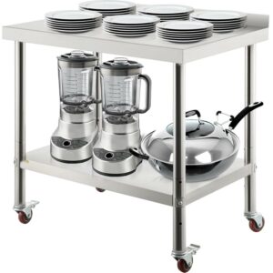 BENTISM Stainless Steel Work Prep Table Kitchen Work Table 24x15in with 4 Casters