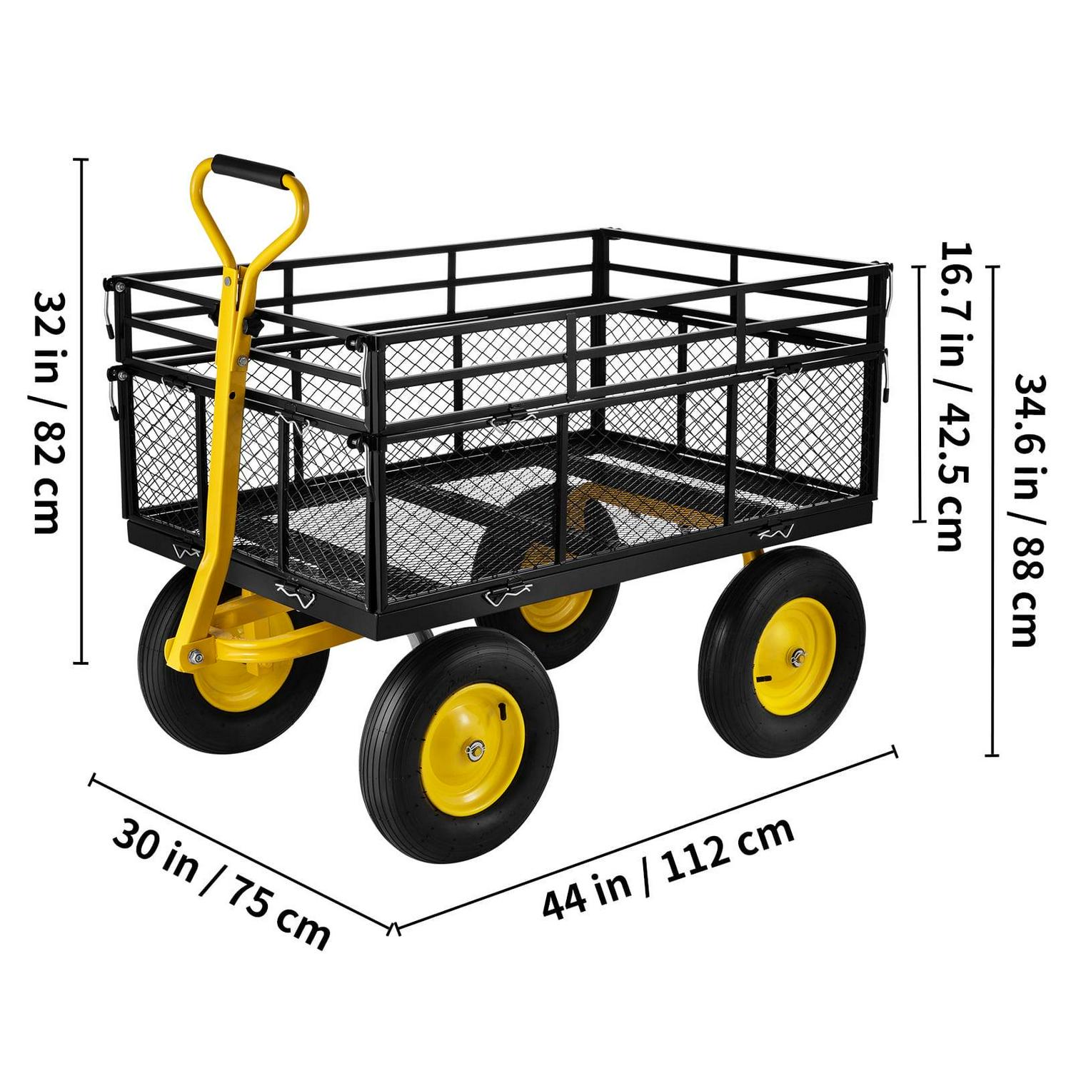 VEVOR Steel Garden Cart, Heavy Duty 1400 lbs Capacity, Pullable Yard Wagon, 2-in-1 Outdoor Utility Cart with 13" All-Terrain Tires, Removable Mesh Sides, 180° Rotating Handle - Image 8