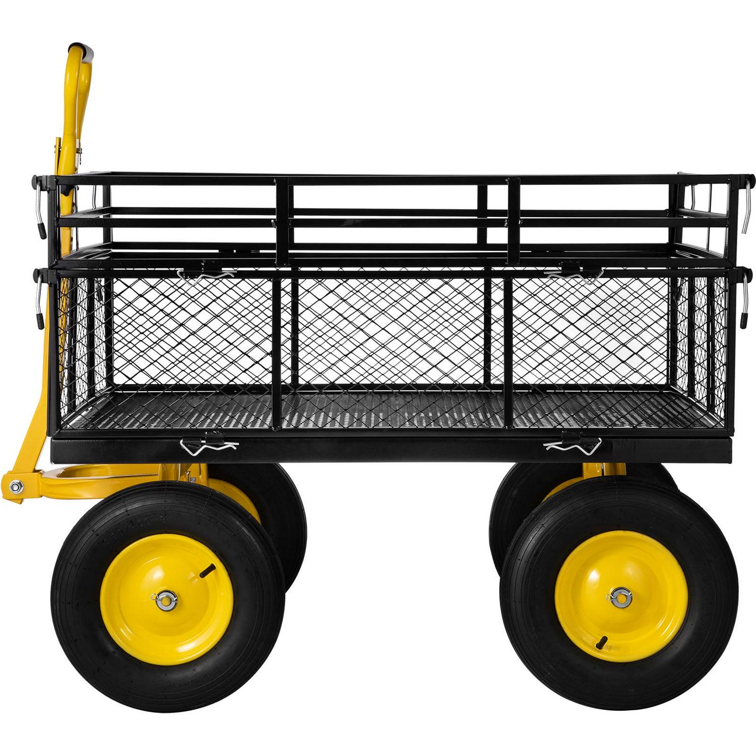 VEVOR Steel Garden Cart, Heavy Duty 1400 lbs Capacity, Pullable Yard Wagon, 2-in-1 Outdoor Utility Cart with 13" All-Terrain Tires, Removable Mesh Sides, 180° Rotating Handle - Image 9