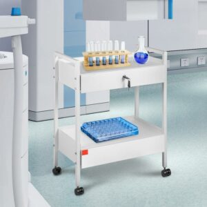 VEVOR Trolley Cart Dental Lab Trolley Steel Mobile Rolling Serving Cart 2 Tiers