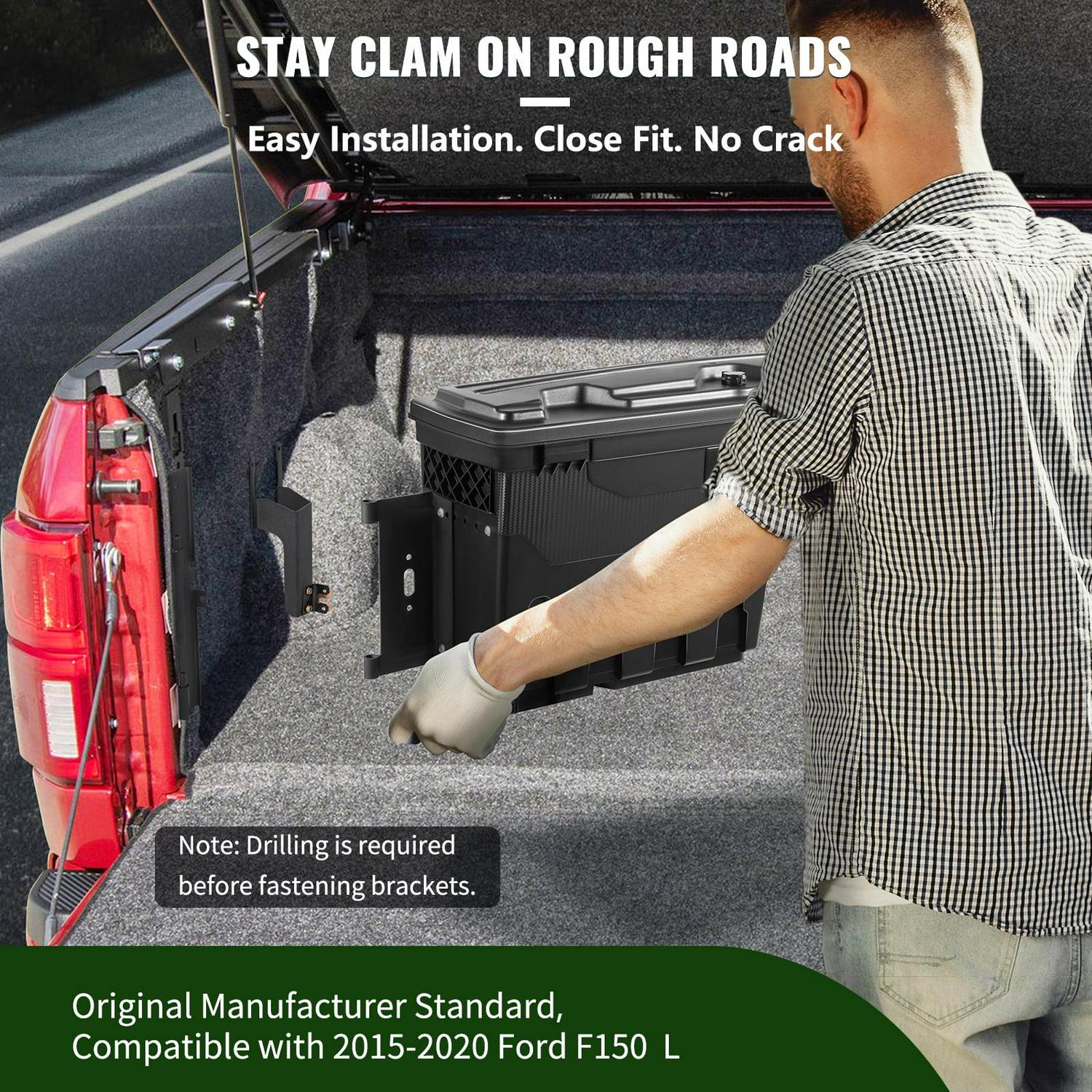 BENTISM Truck Bed Storage Box, Lockable Lid, Waterproof ABS Wheel Well Tool Box 6.6 Gal/20 L with Password Padlock, Compatible with 2015-2020 Ford F150, Driver Side, Black - Image 6