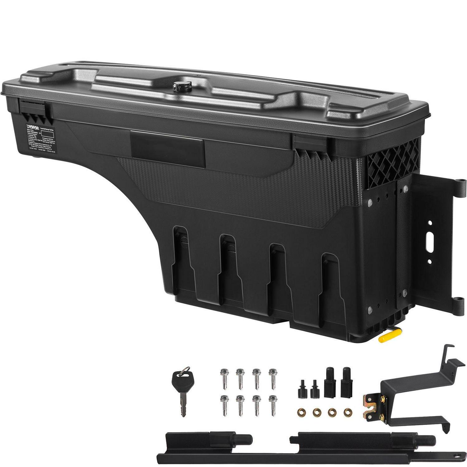 VEVOR Truck Bed Storage Box, Lockable Lid, Waterproof ABS Wheel Well Tool Box 6.6 Gal/20 L, Compatible with Chevrolet Silverado 1500 GMC Sierra 1500 2019-2021, Passenger Side, Black