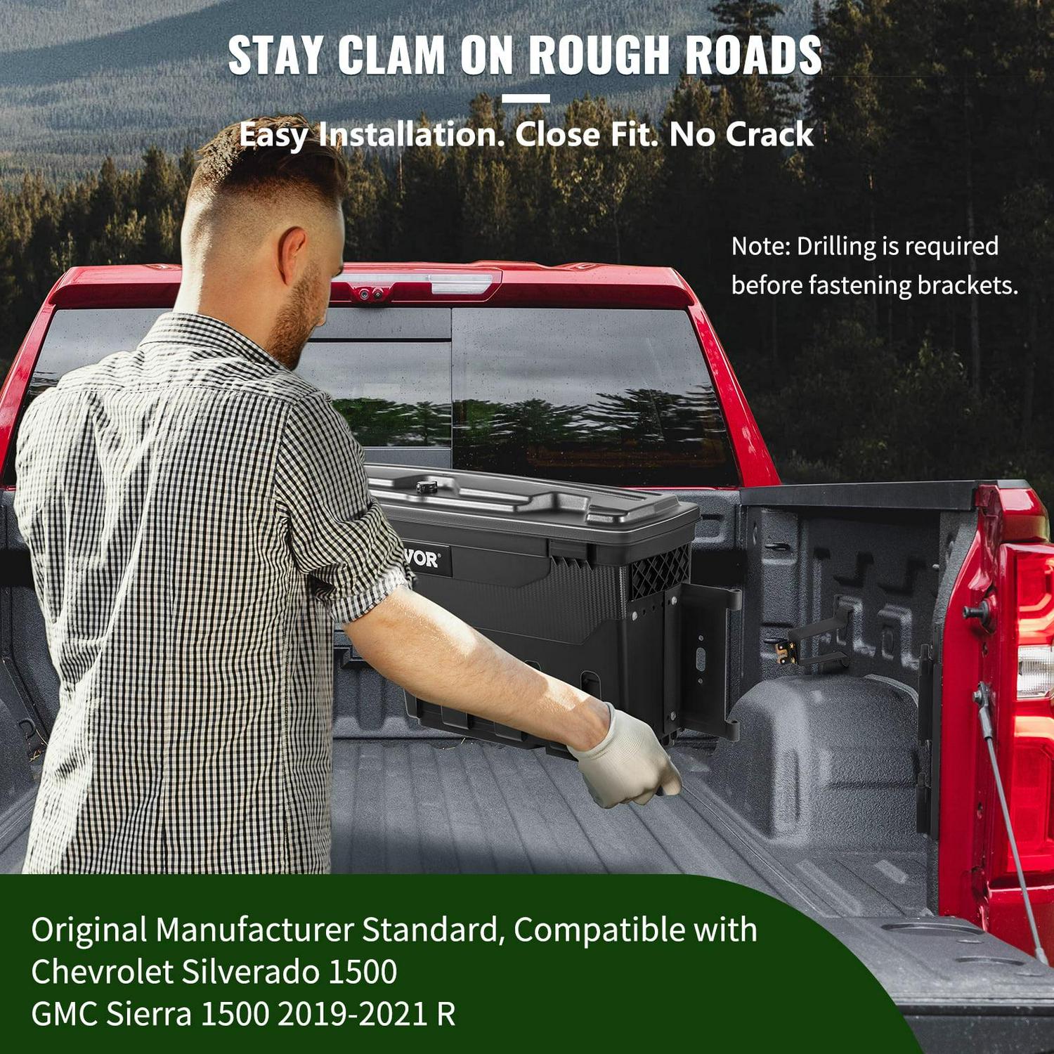 VEVOR Truck Bed Storage Box, Lockable Lid, Waterproof ABS Wheel Well Tool Box 6.6 Gal/20 L, Compatible with Chevrolet Silverado 1500 GMC Sierra 1500 2019-2021, Passenger Side, Black - Image 6