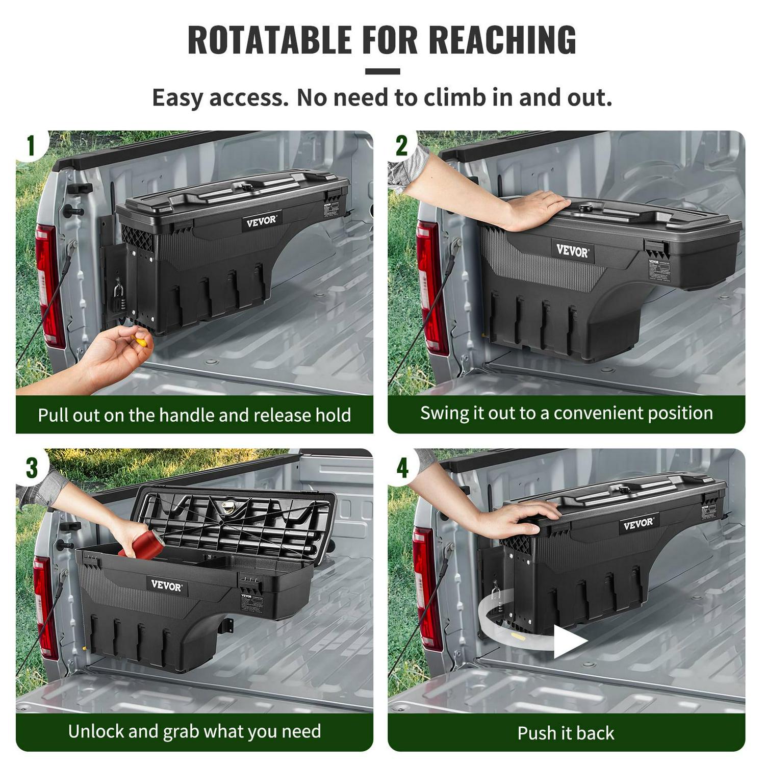 BENTISM Truck Bed Storage Box, Lockable Lid, Waterproof ABS Wheel Well Tool Box 6.6 Gal/20 L with Password Padlock, Compatible with 2015-2020 Ford F150, Driver Side, Black - Image 4