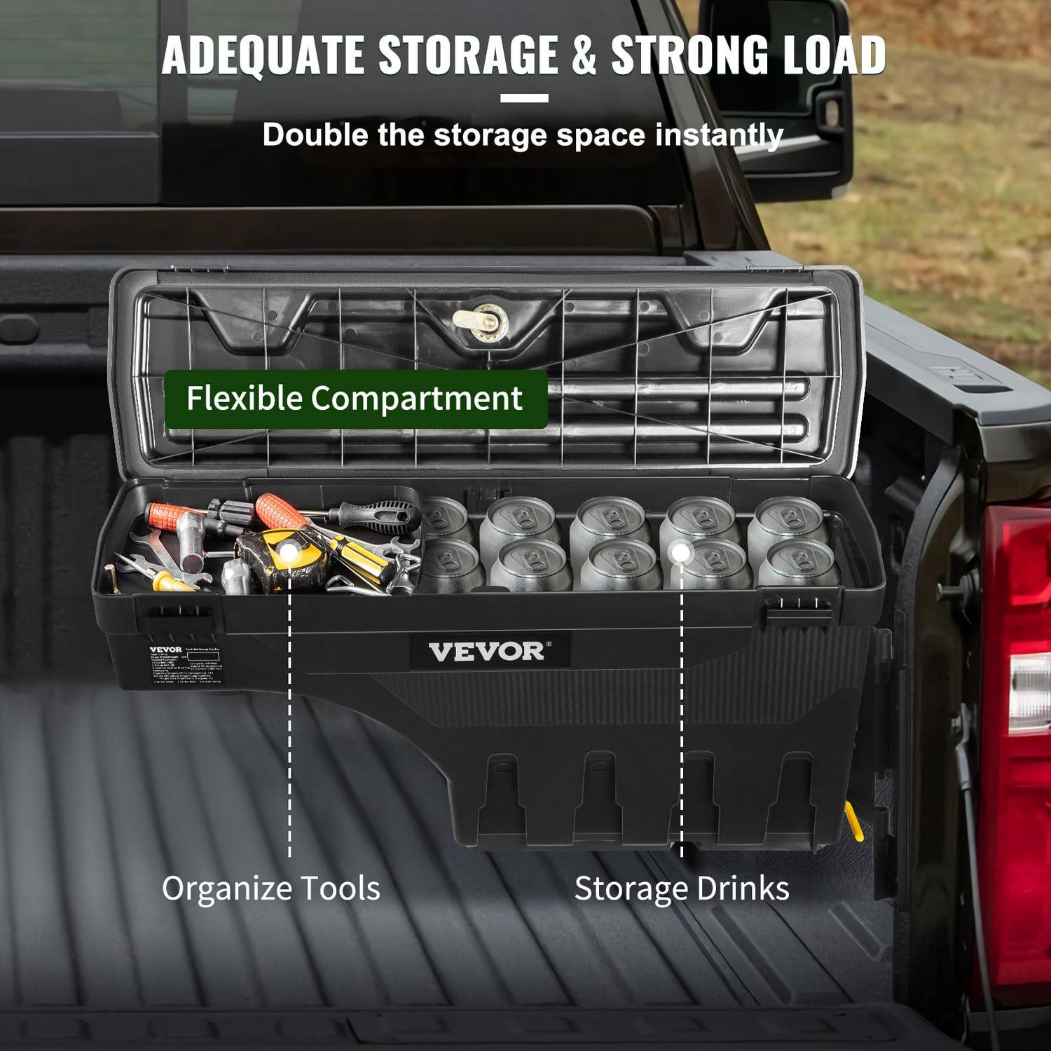 VEVOR Truck Bed Storage Box, Lockable Lid, Waterproof ABS Wheel Well Tool Box 6.6 Gal/20 L, Compatible with Chevrolet Silverado 1500 GMC Sierra 1500 2019-2021, Passenger Side, Black - Image 5