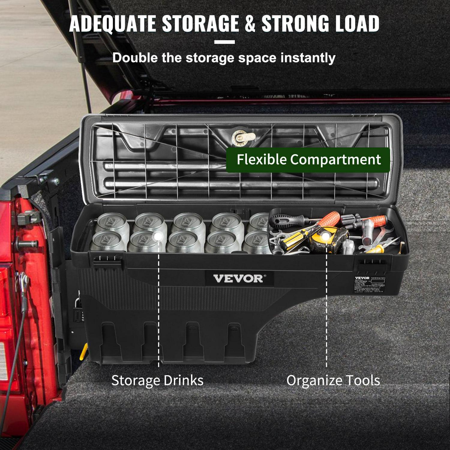 BENTISM Truck Bed Storage Box, Lockable Lid, Waterproof ABS Wheel Well Tool Box 6.6 Gal/20 L with Password Padlock, Compatible with 2015-2020 Ford F150, Driver Side, Black - Image 5