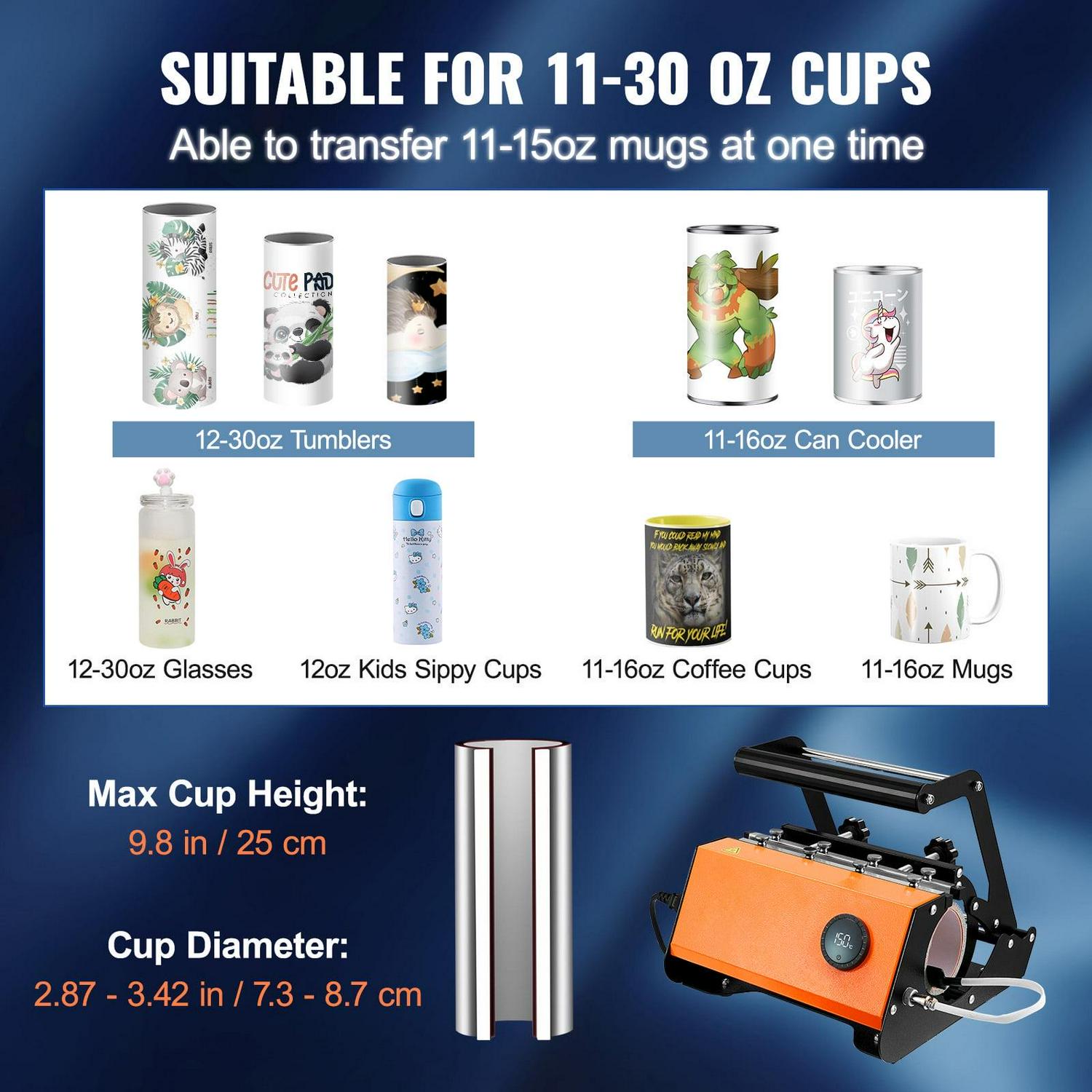 BENTISM Tumbler Heat Press, 30oz Mug Heat Press Machine Sublimation Transfer 11-15oz 16-25oz 30oz Straight Skinny Tumblers, Cup Heat Mug Press DIY Mug Cup Heat Transfer with Heat-Resist Gloves & Tape - Image 3