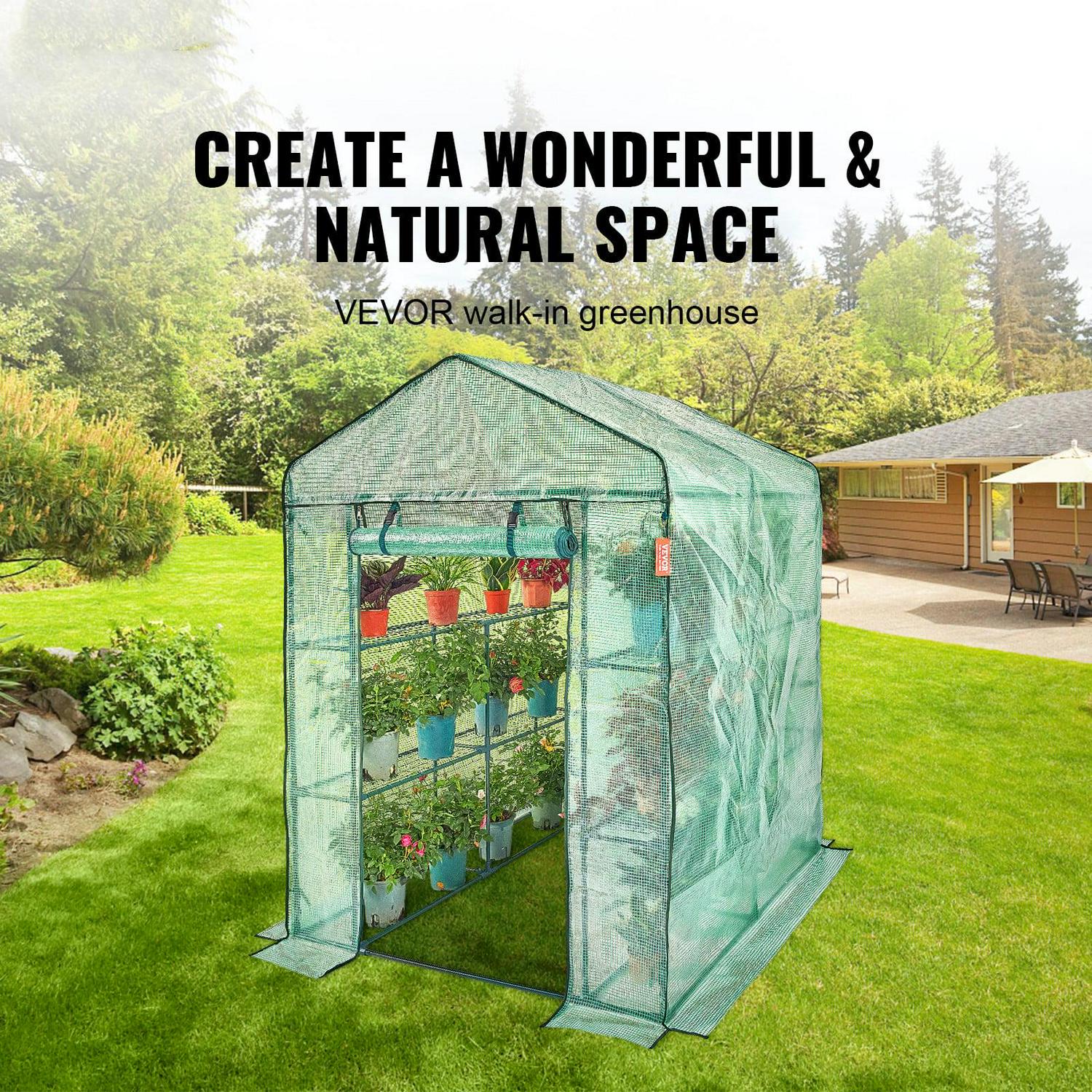 VEVOR 78x56.4x56.4in Mini Walk-in Green House Garden 3 Tier 8 Shelves Movable Plant Greenhouse Indoor Outdoor Portable Plant Gardening Canopy, W/ Roll-up Zipper Entry Door - Image 2