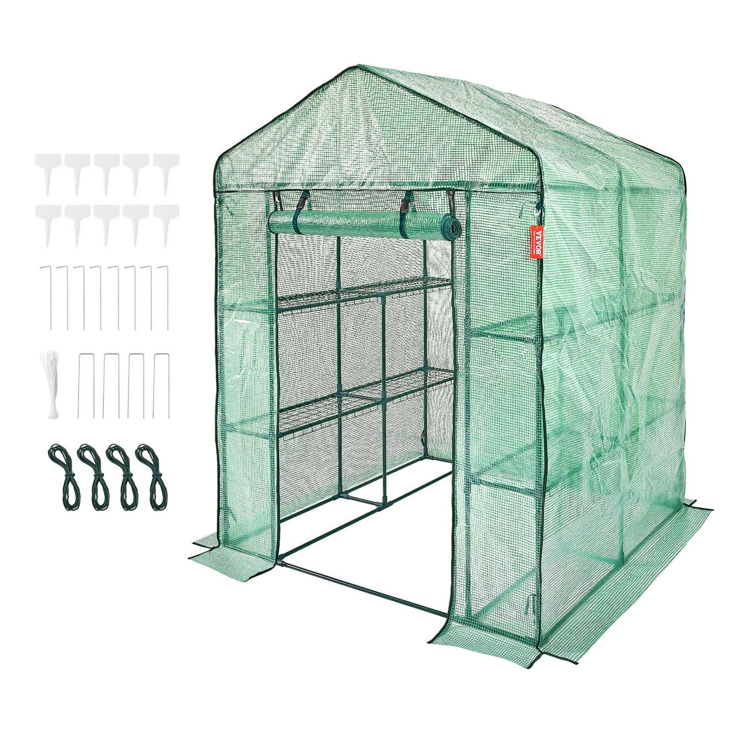 VEVOR 78x56.4x56.4in Mini Walk-in Green House Garden 3 Tier 8 Shelves Movable Plant Greenhouse Indoor Outdoor Portable Plant Gardening Canopy, W/ Roll-up Zipper Entry Door - Image 9