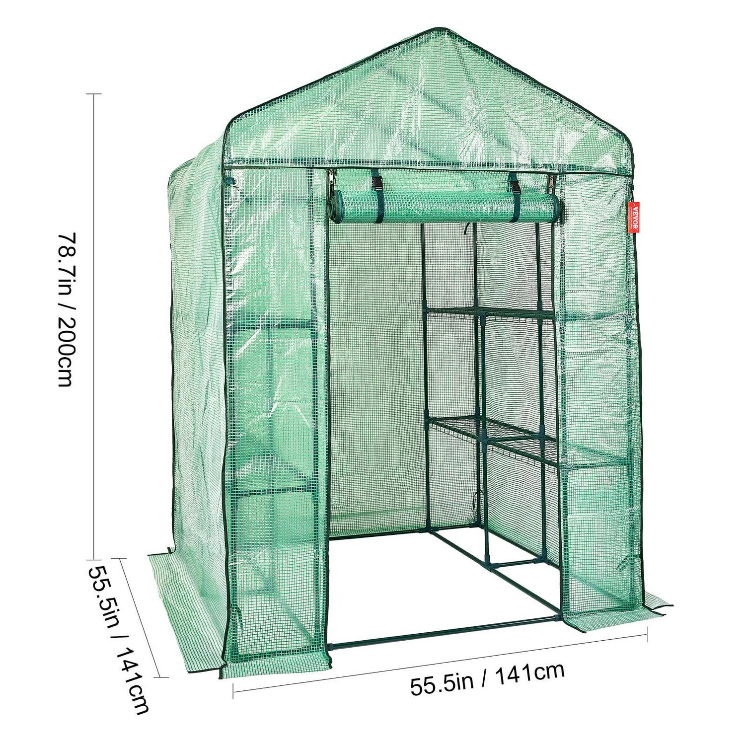 VEVOR 78x56.4x56.4in Mini Walk-in Green House Garden 3 Tier 8 Shelves Movable Plant Greenhouse Indoor Outdoor Portable Plant Gardening Canopy, W/ Roll-up Zipper Entry Door - Image 8