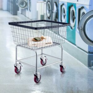 BENTISM Wire Laundry Cart Wire Laundry Basket 2.2 Bushel Heavy Duty w/ 5'' Wheels