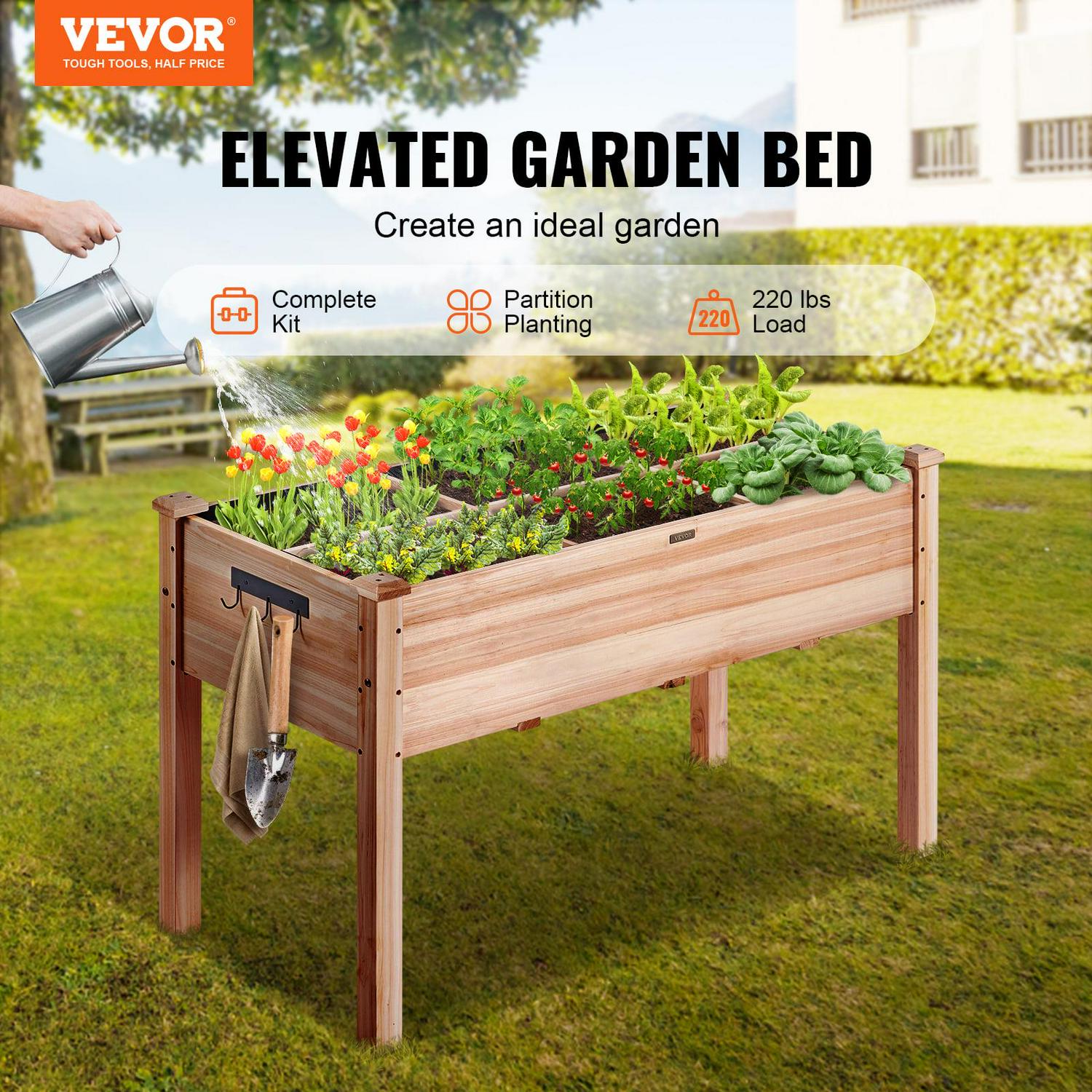 VEVOR Wooden Raised Garden Bed,47.2x22.8x30" High End Natural Fir Wood Planter Box with Sturdy Legs,Elevated Planting Stand with Non -Woven Liner and 1 Set of Tool, 220lb Capacity - Image 2