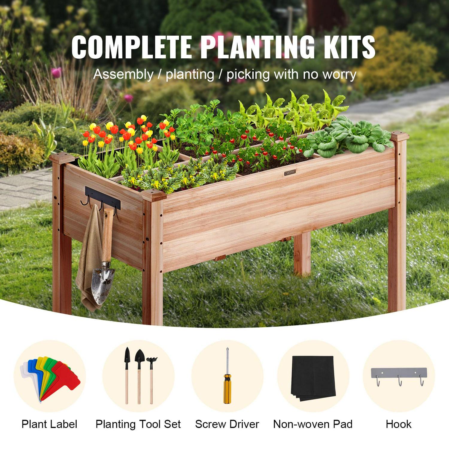 VEVOR Wooden Raised Garden Bed,47.2x22.8x30" High End Natural Fir Wood Planter Box with Sturdy Legs,Elevated Planting Stand with Non -Woven Liner and 1 Set of Tool, 220lb Capacity - Image 3