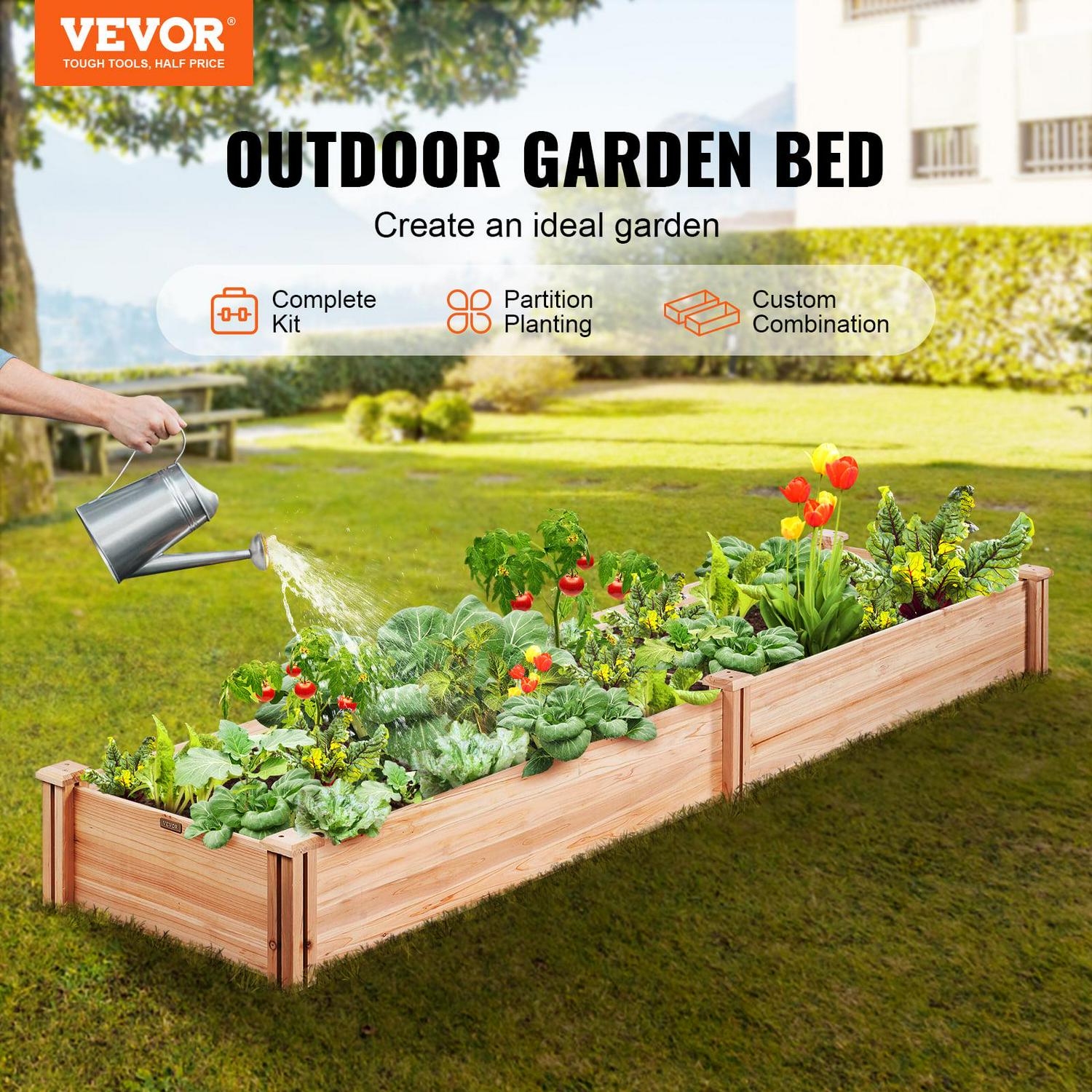 BENTISM Wooden Raised Garden Bed,94.5x23.6x9.8" High End Natural Fir Wood No-Bolt Assembly Divisible Elevated Planting Planter Box with Non-Woven Pad and 1 Set of Tool - Image 2