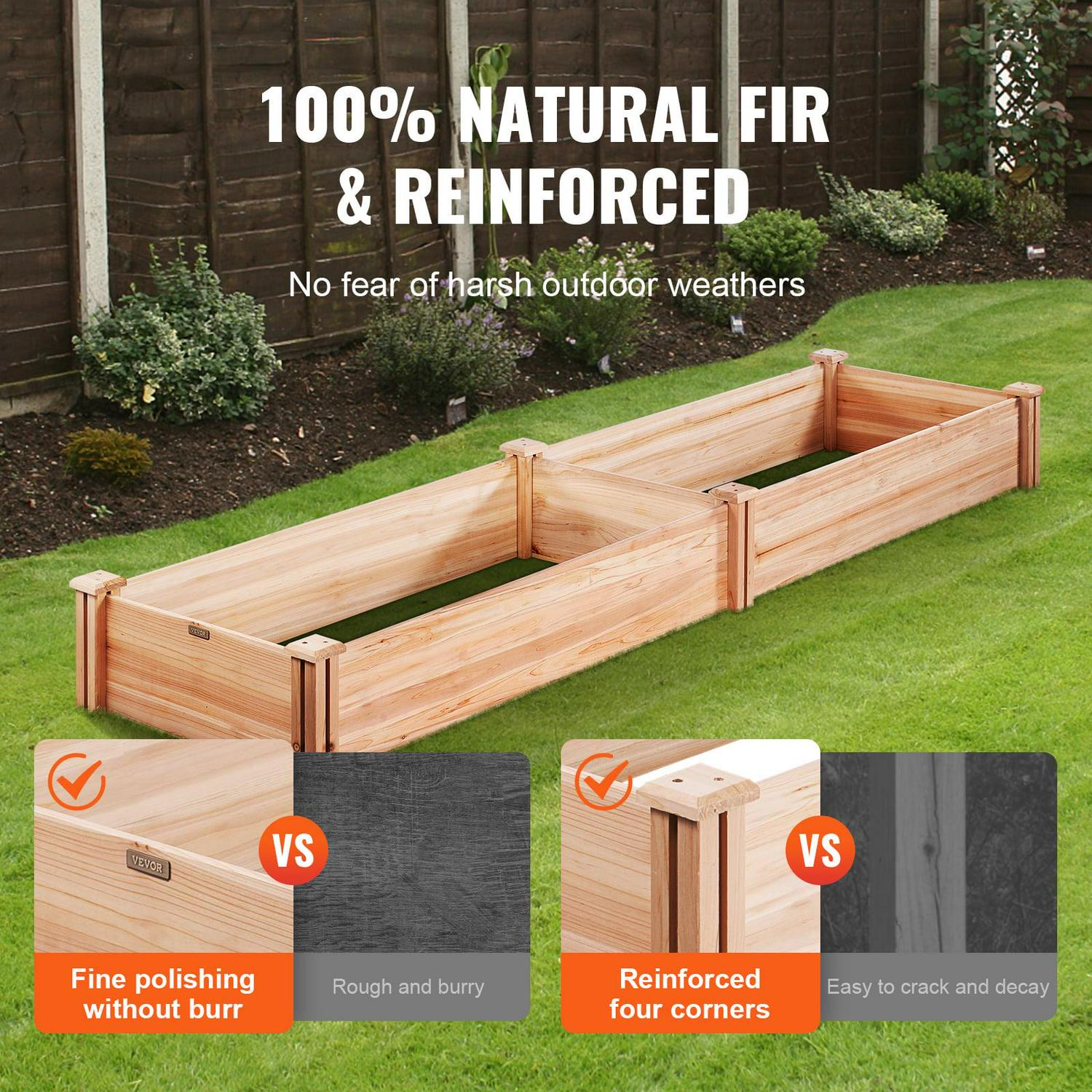 BENTISM Wooden Raised Garden Bed,94.5x23.6x9.8" High End Natural Fir Wood No-Bolt Assembly Divisible Elevated Planting Planter Box with Non-Woven Pad and 1 Set of Tool - Image 4
