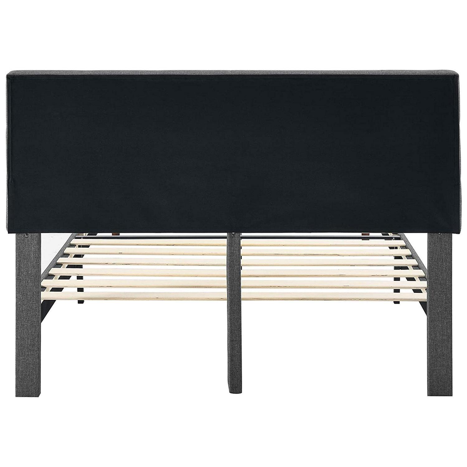 BIKAHOM Upholstered Platform Bed with Square Headboard, King, Dark Grey - Image 3