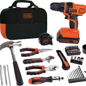 BLACK+DECKER 20V Cordless Drill/Driver, 68 Piece Set, Battery and Charger Included (LDX120PK)