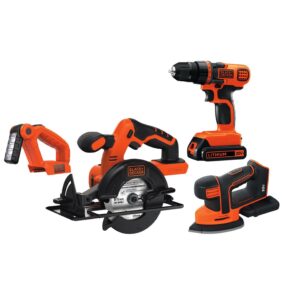 BLACK+DECKER 20V Cordless Tool Set, 1.5 Ah, 4 Piece, Battery and Charger Included (BD4KITCDCMSL)