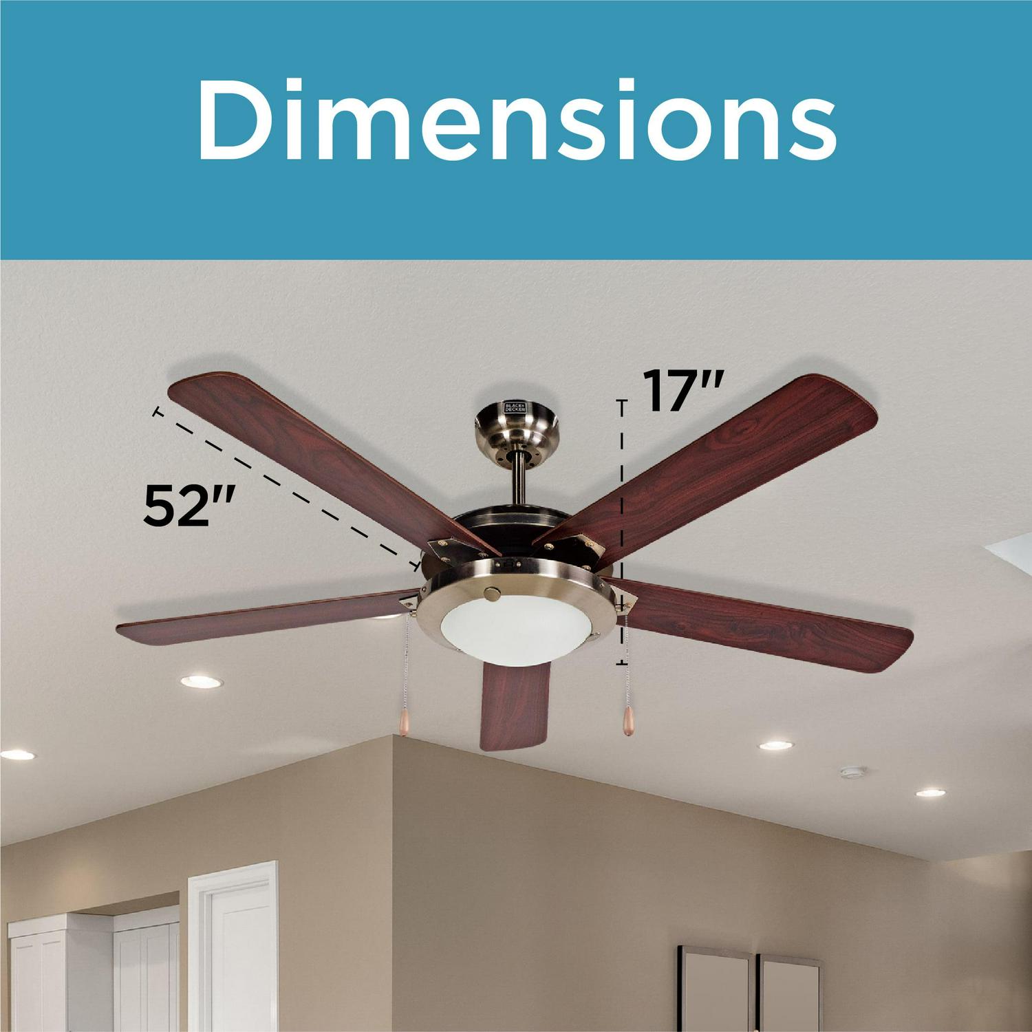 Black and Decker 52 Inch 5 Blade 3 Speed Reversible Ceiling Fan with Lighting Kit - Image 7