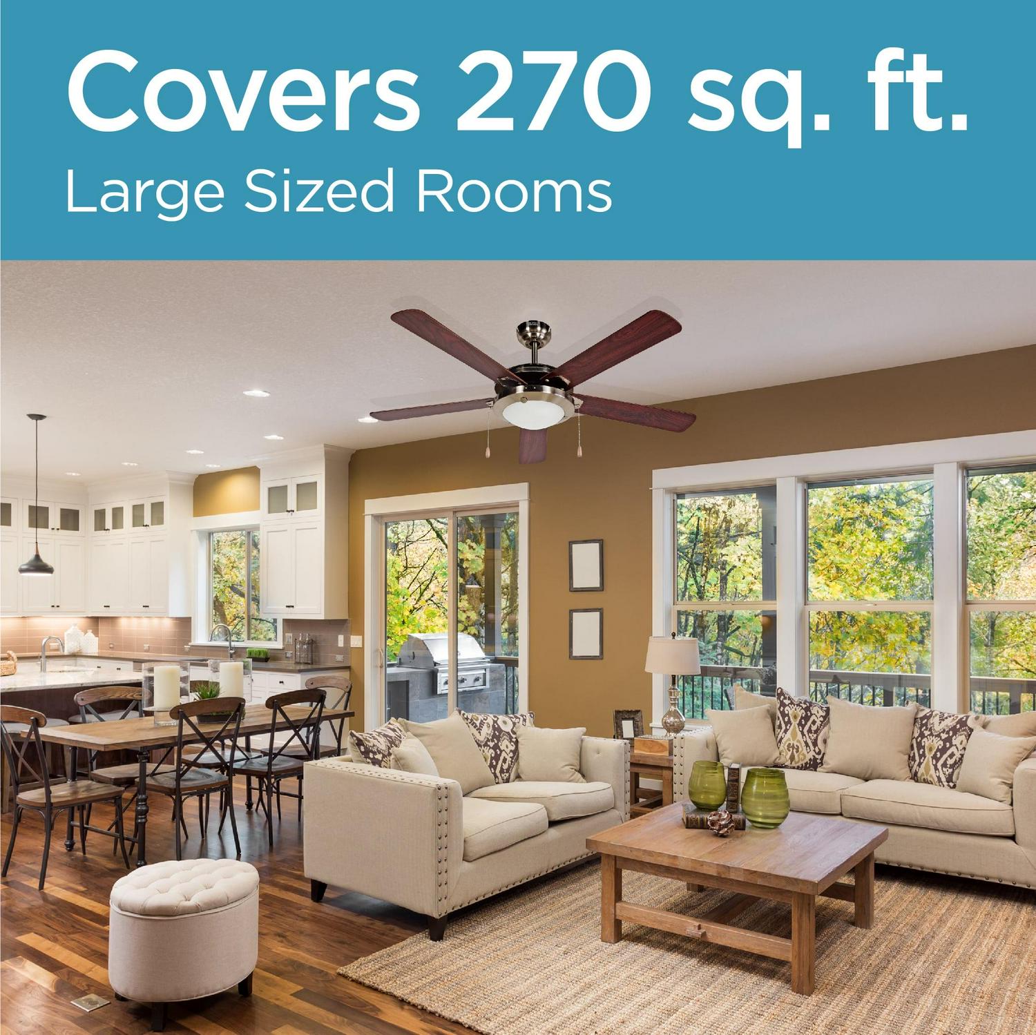 Black and Decker 52 Inch 5 Blade 3 Speed Reversible Ceiling Fan with Lighting Kit - Image 3