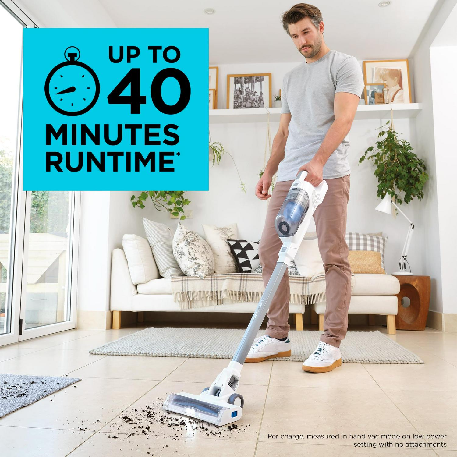 BLACK+DECKER POWERSERIES+ 16V MAX Cordless Stick Vacuum with LED Floor Lights, Lightweight, Multi-Surface, White, BHFEA420J - Image 7