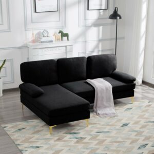 BSHTI 79.5 inch Left Hand Adult Sofa,Modern Sectional Sofa Two Armrest Pillows for Smallspace,Black