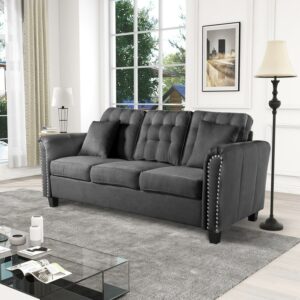 BSHTI 86.6 inch Morden Flare Arm Sofa,Upholstered Design Adult Sofa for Livingroom(Black)