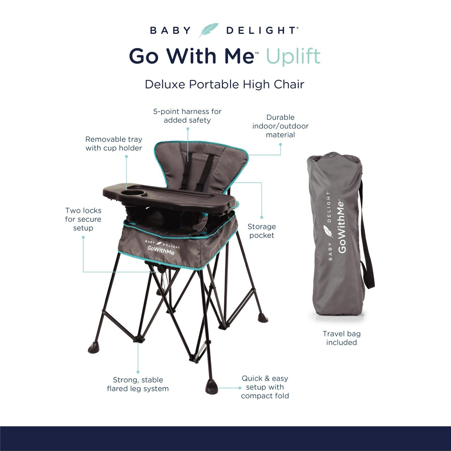 Baby Delight Go with Me Uplift Portable Infant High Chair, Indoor and Outdoor, Teal & Grey (Unisex) - Image 4