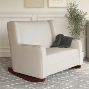 Baby Relax Hadley Upholstered Double Rocker Chair, Beige Microfiber