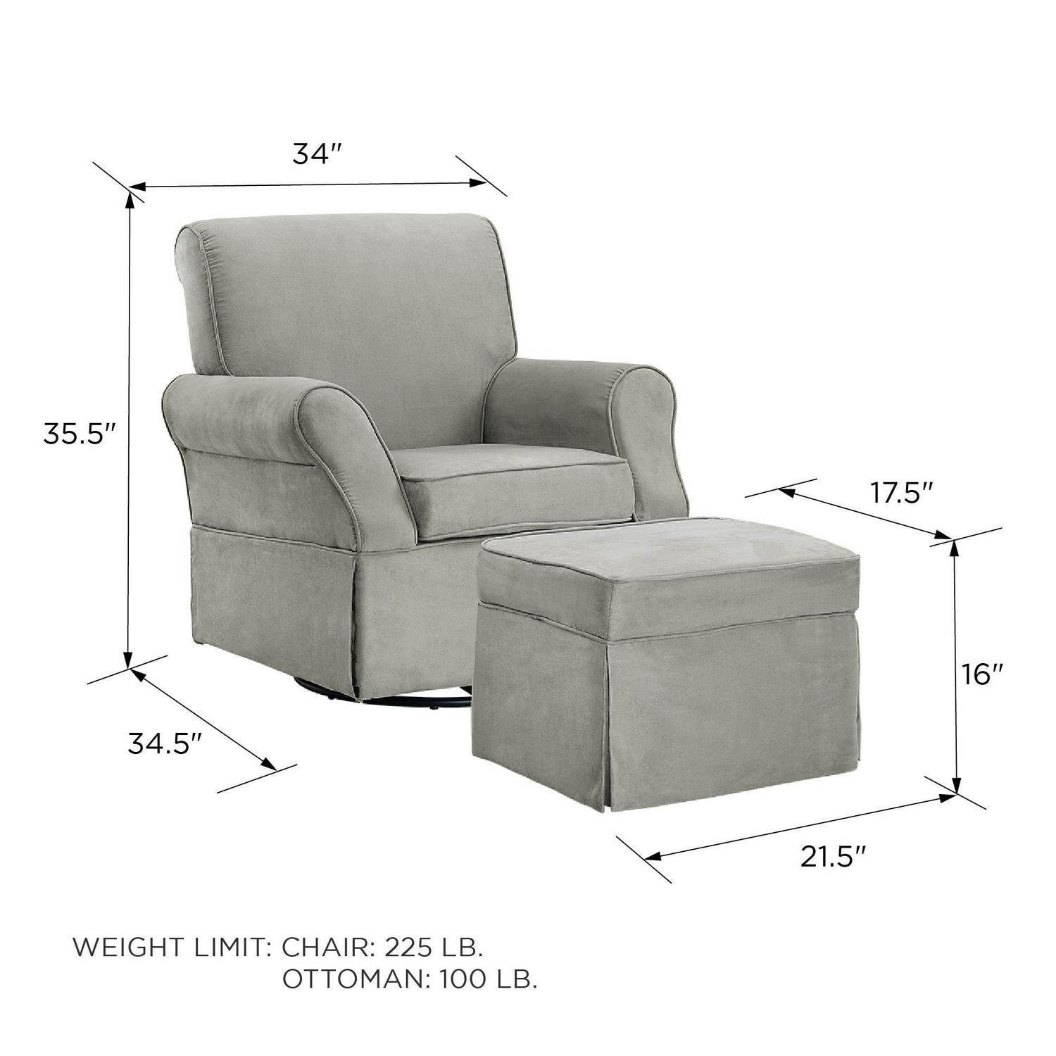 Baby Relax Kelcie Swivel Glider Chair & Ottoman Nursery Set, Gray Microfiber - Image 11