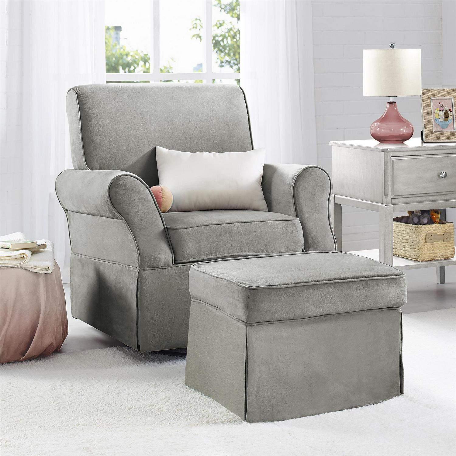 Baby Relax Kelcie Swivel Glider Chair & Ottoman Nursery Set, Gray Microfiber - Image 2