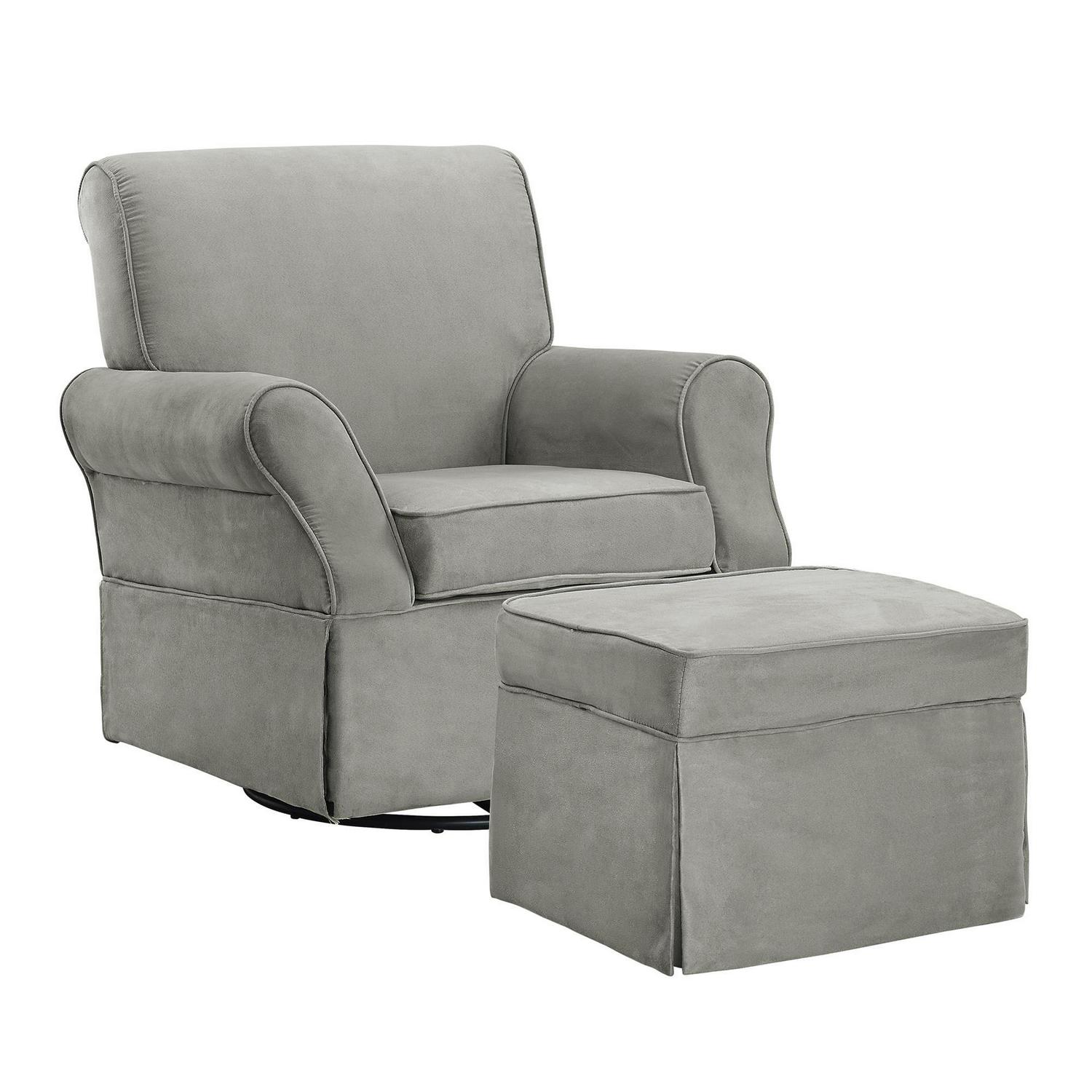 Baby Relax Kelcie Swivel Glider Chair & Ottoman Nursery Set, Gray Microfiber - Image 12