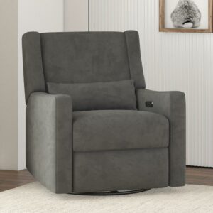 Baby Relax Otto 4-in-1 Nursery Swivel Glider Rocker Power Recliner with USB Ports, Gray Velvet