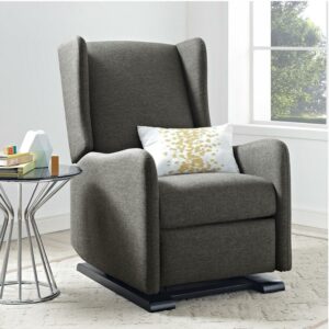 Baby Relax Rylee 3-in-1 Tall Wingback Glider Rocker Recliner Chair, Gray Linen