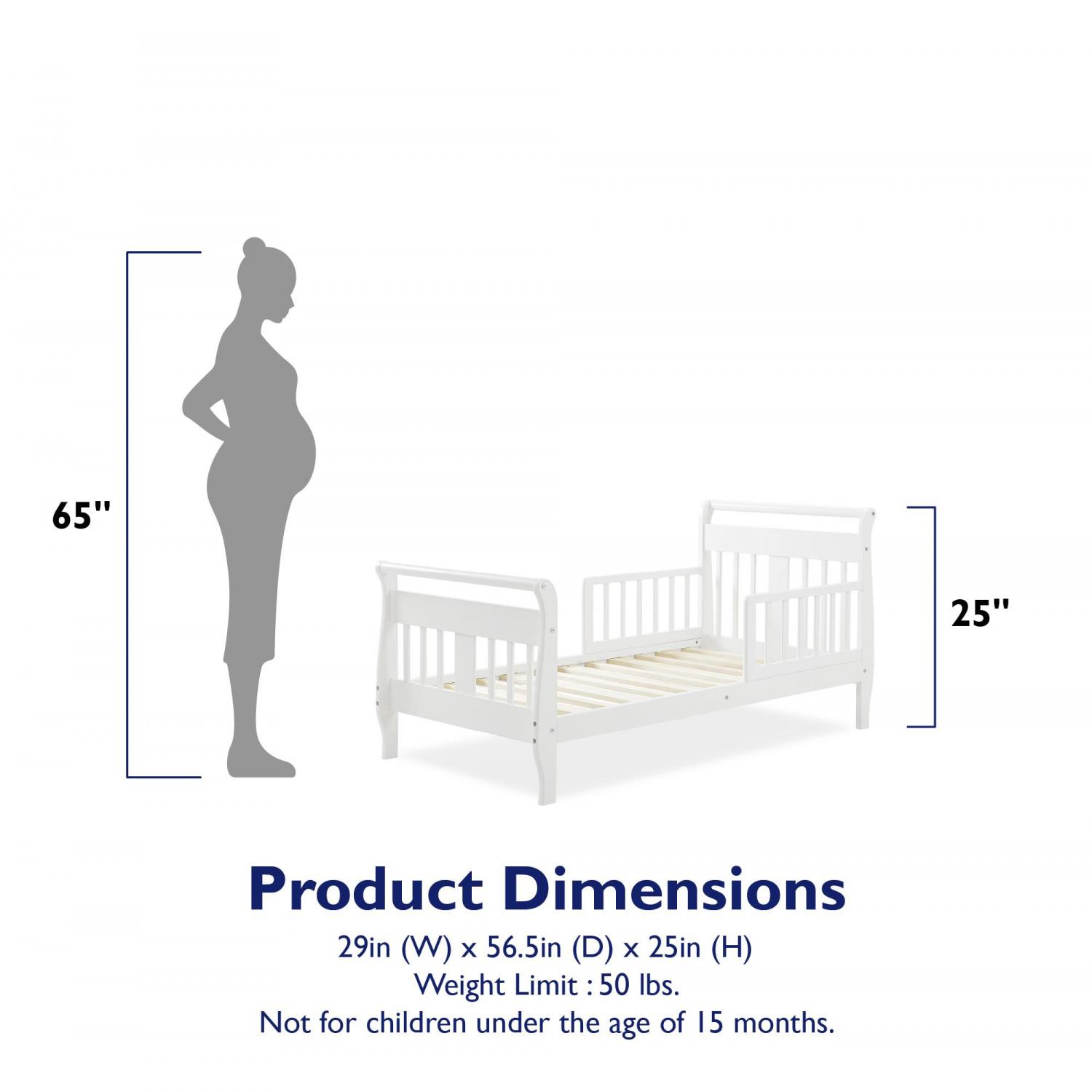 Baby Relax Sleigh Kids Wood Toddler Bed with Safety Guardrails, White - Image 5