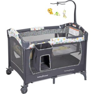 Baby Trend Nursery Center Playard with Toy Mobile, Tanzania Grey