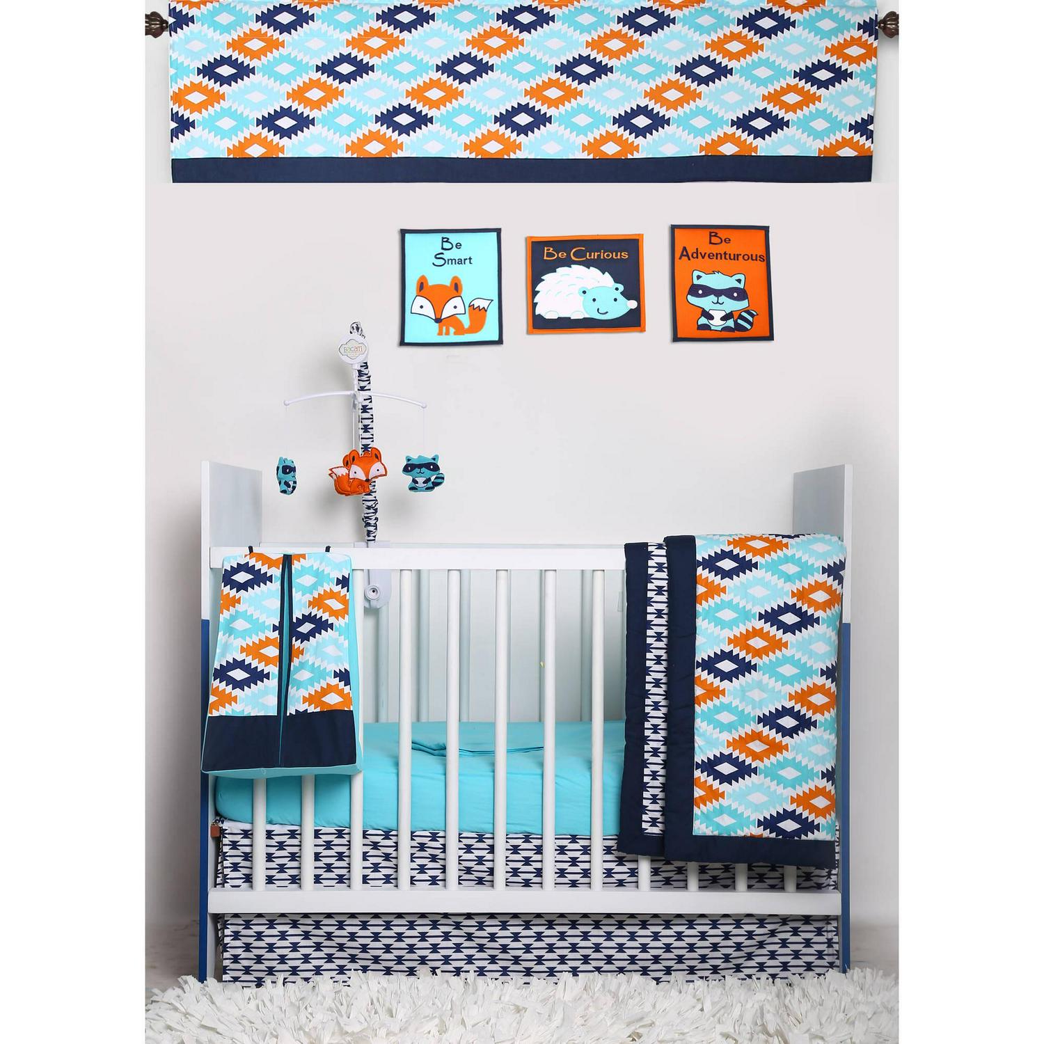Bacati - Liam Aztec Aqua/Orange/Navy 10-Piece Nursery in a Bag Crib Bedding Set 100% Cotton Percale Unisex Crib Bedding Set with 2 crib fitted sheets - Image 3