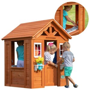 Backyard Discovery Timberlake Cedar Wooden Kids Playhouse, Play Kitchen, Snack Bar Window