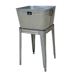 Backyard Expressions Galvanized Metal Beverage Tub Cooler, Planter, Washbin, Rustic Grey/Silver
