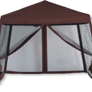 Backyard Expressions 10' x 10' Deluxe Pop Up Canopy with Screen Sides Included , Brown